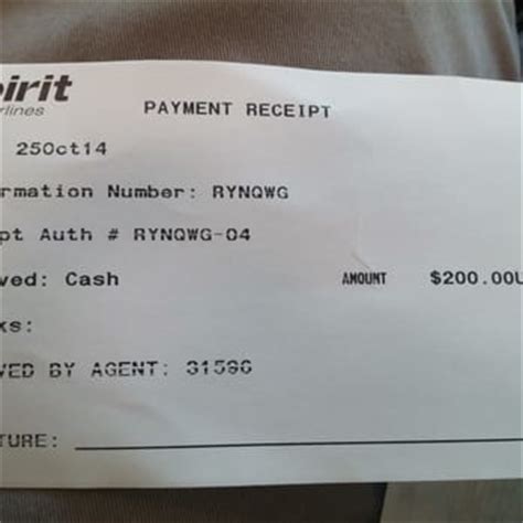 spirit airline baggage fee receipt